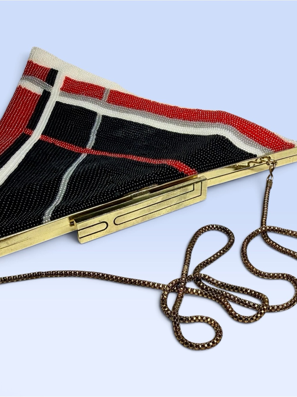 VTG DeLill Beaded Triangle Geometric Art Deco Crossbody Bag Made in Korea